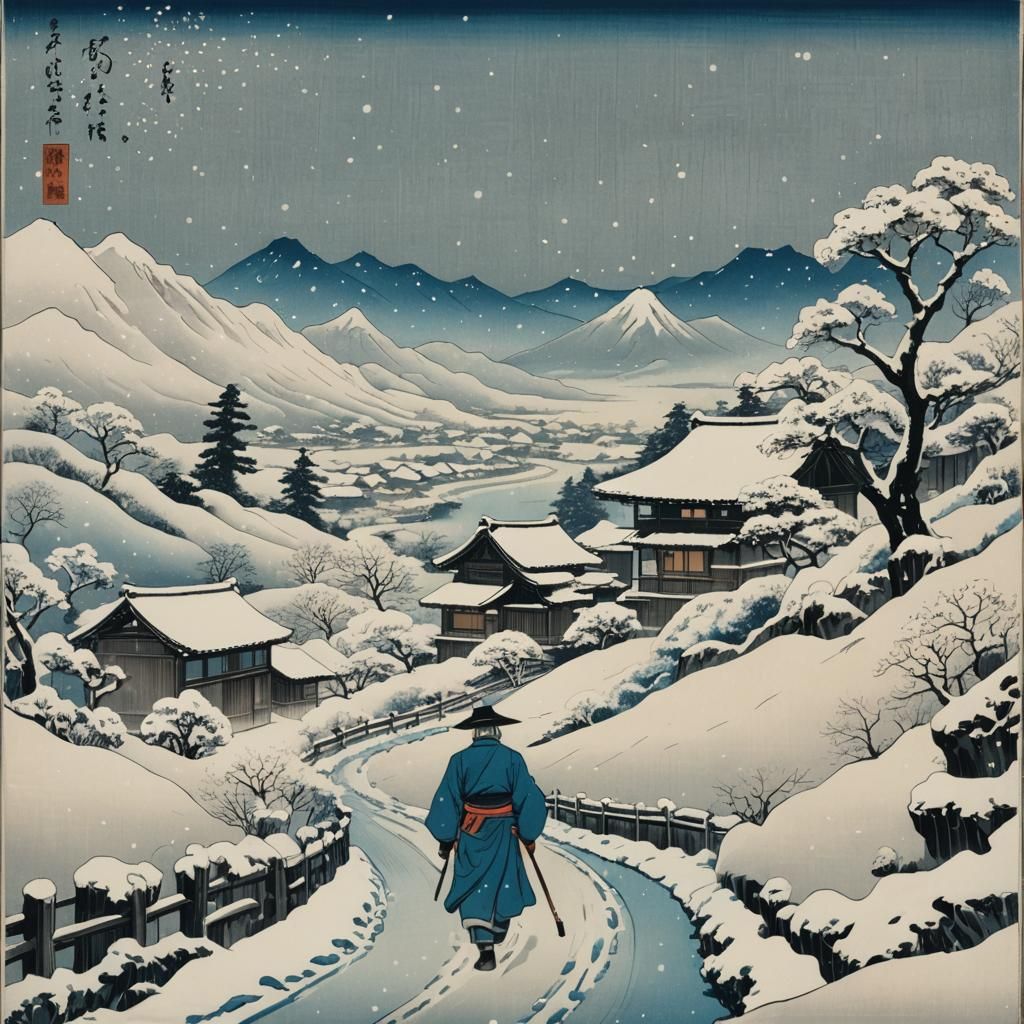 Winter walk - Ukiyo-e style