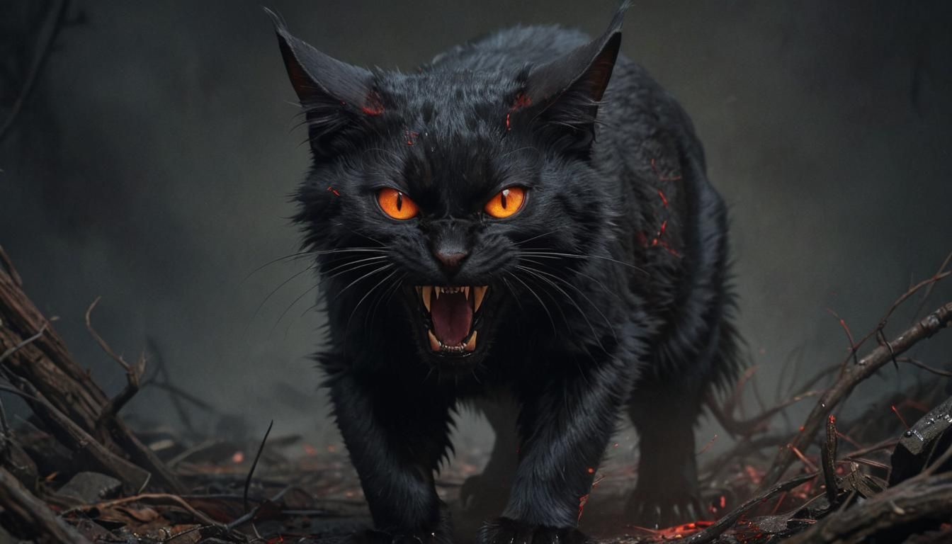 Sinister Scarred Black Cat in Dark Fantasy Castle