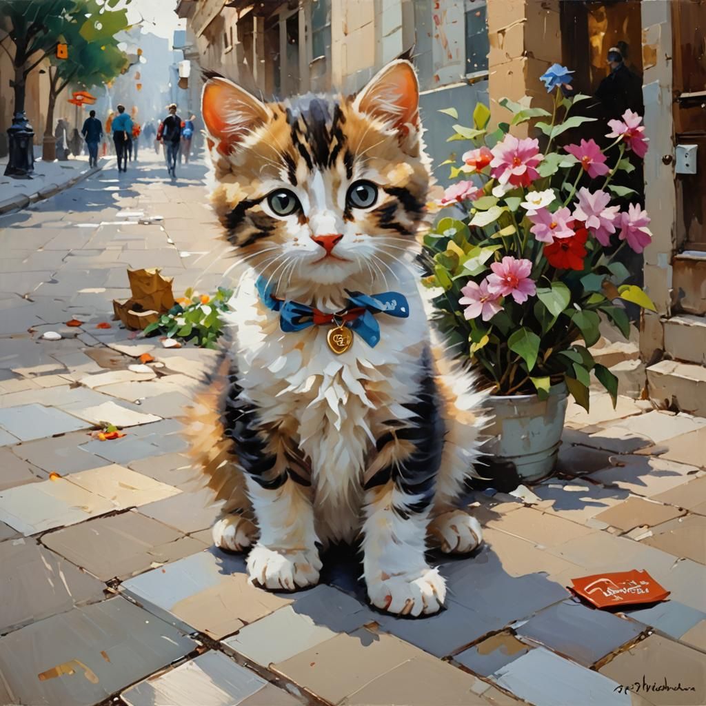 Post-Impressionist Kitten Above Thank You Sign