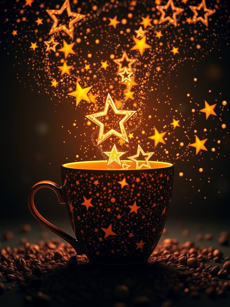 Cosmos Poured Into Coffee Cup as Pointillism Art