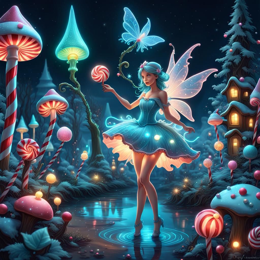 Bioluminescent Fairy-Tale Christmas in Candy Art Style