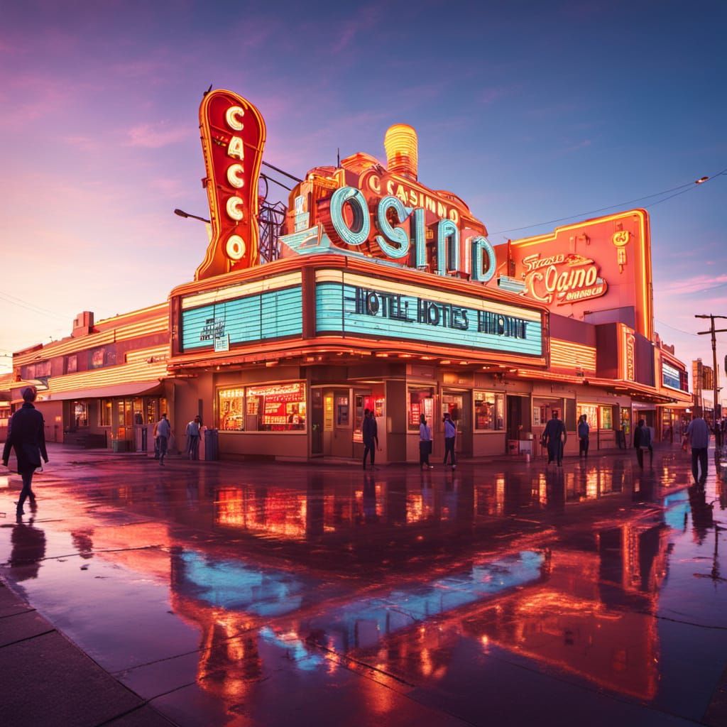 Retro Futuristic Las Vegas Landscape at Sunset