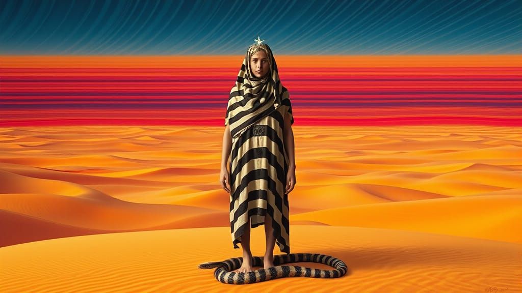 Surreal Oracle in Vibrant Desert Landscape