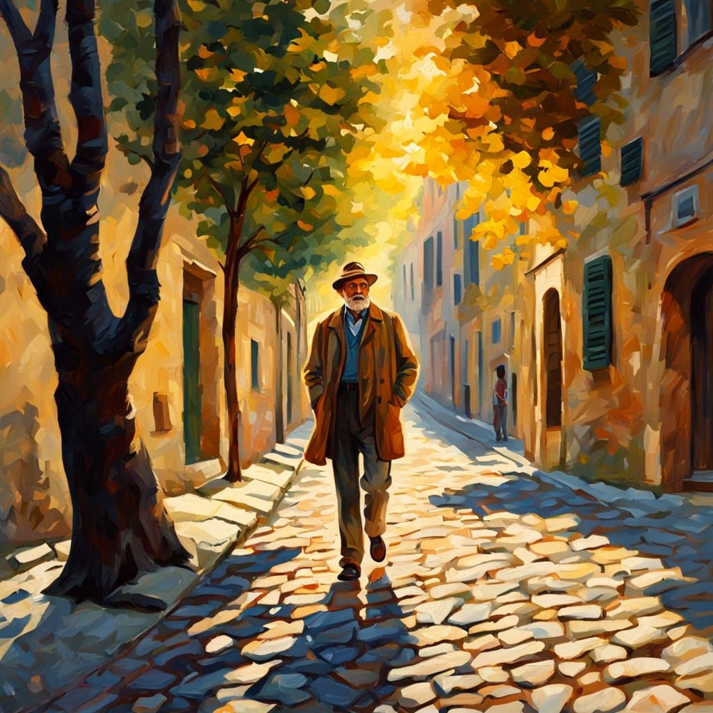Italian Geologist Walks in Sunlit Street: Impressionism
