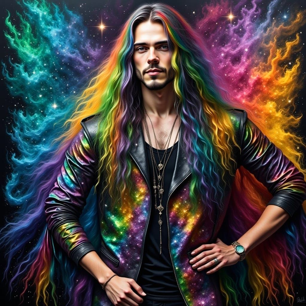 Rainbow Glitter Portrait in Painting Style