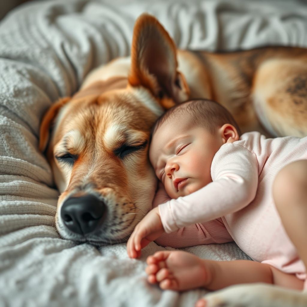 Sleeping Baby and Gentle Dog Companion
