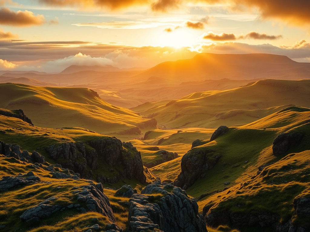 Emerald Irish Landscape at Dusk in 8K
