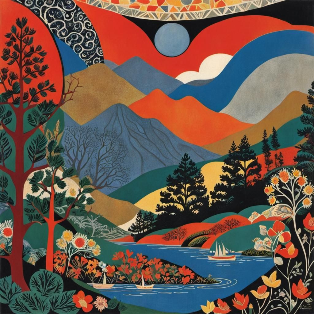 Folk Art Mountain Hollow Illustration