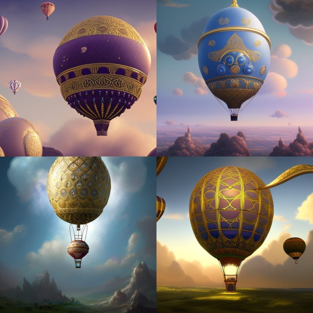 Faberge Egg Balloon Floating in Cloudy Sky