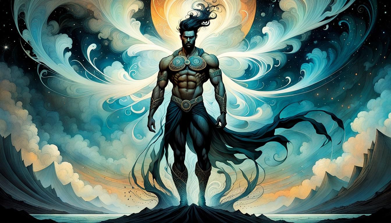 Air Elemental Man in Surrealist Style