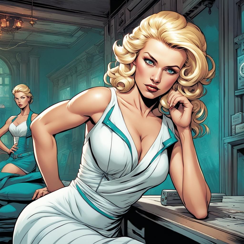 Blonde Woman in Pinup Style Comic Book Art
