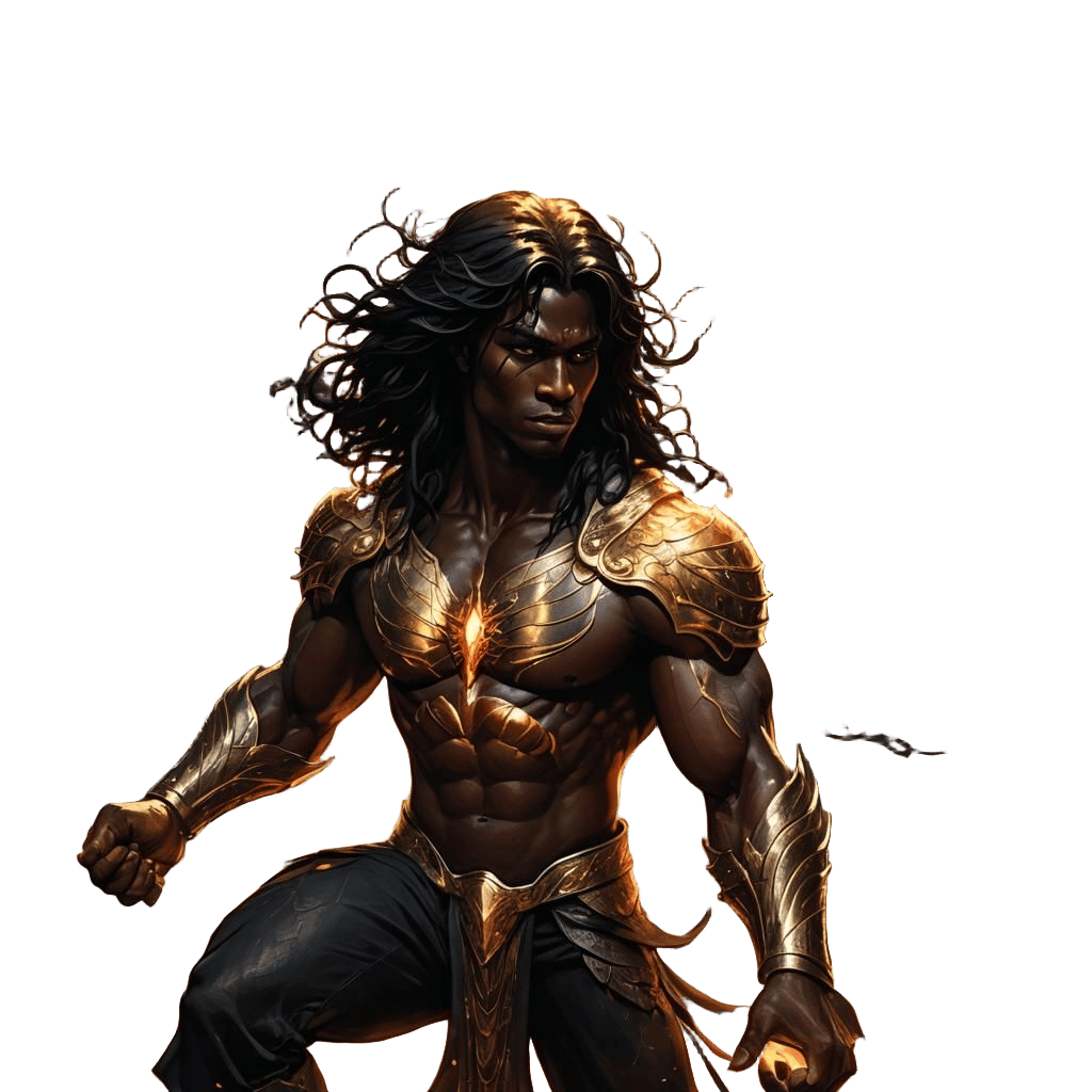 Fiery Angel with Lightning Background