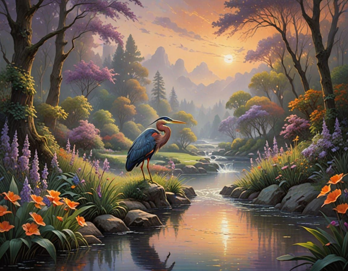 Ethereal Morning by the River: Impressionist Oil Painting wi...