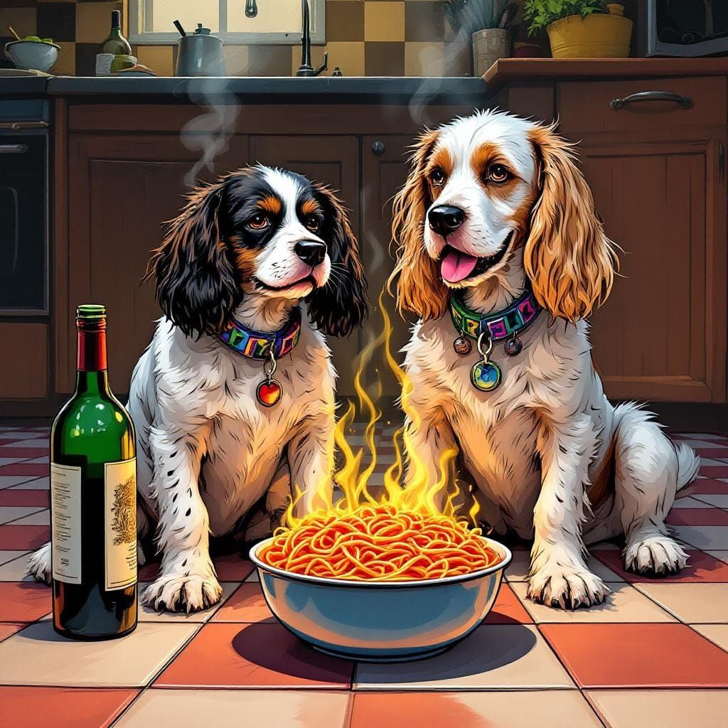 Dogs Enjoying Spaghetti, Comic Book Art