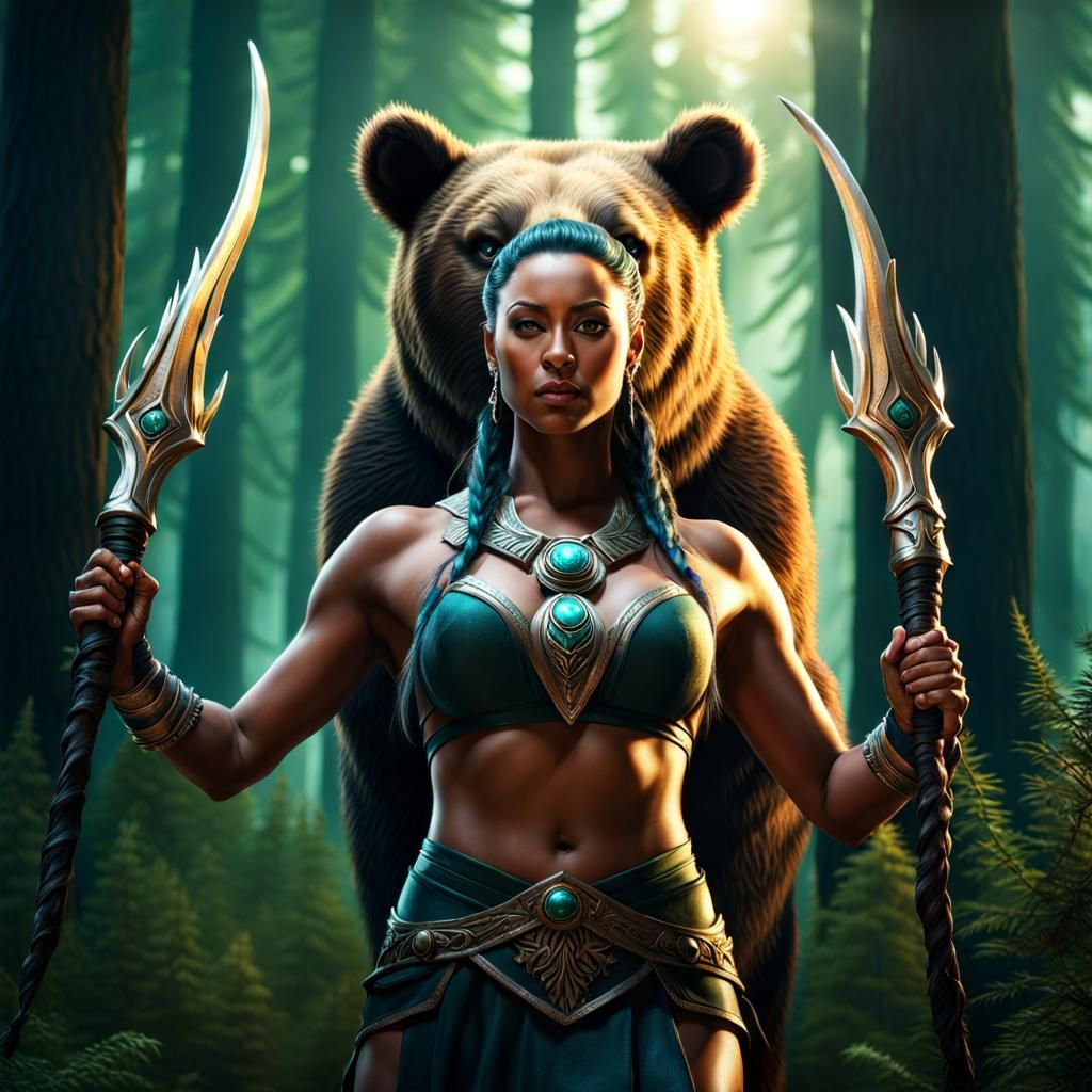 Muscular Druid and Bear in Biopunk Fantasycore
