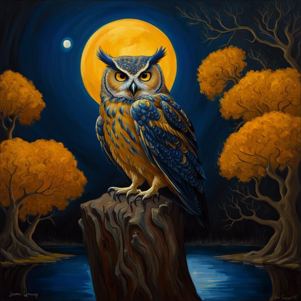 Gothic Dark Fantasy Owl Under the Moon