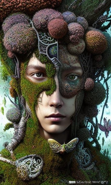 Moss Human Emerges from Intricate Filigree Wall