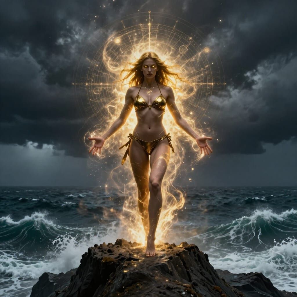 Sorceress with Molten Gold Eyes on Peak