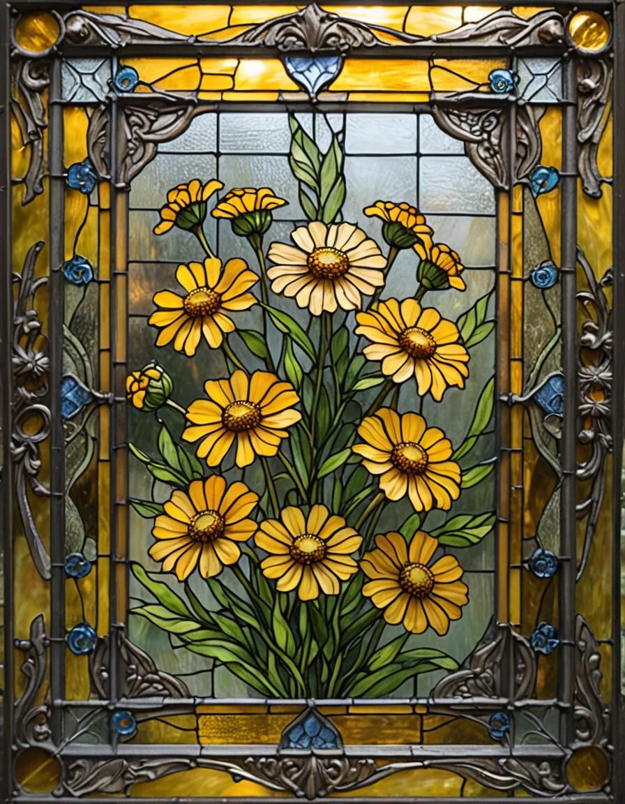 Sneezeweed Flower in Stained Glass Art