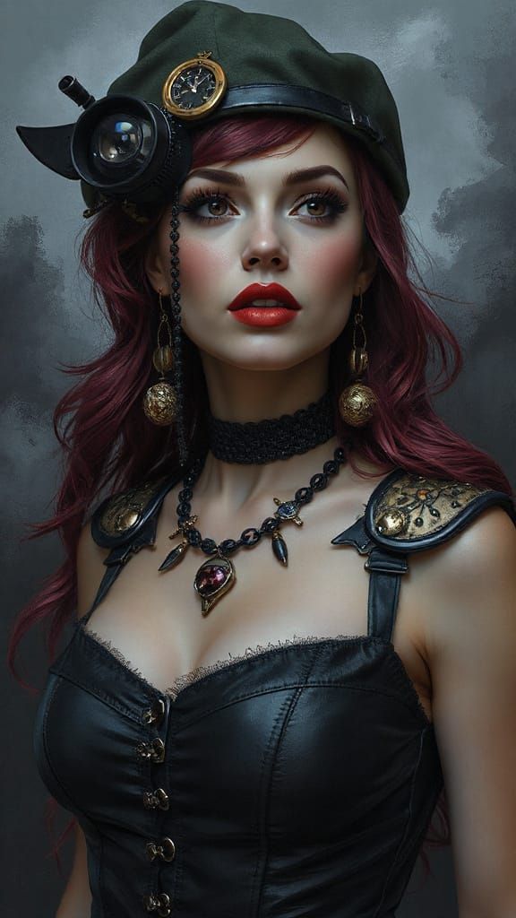 Steampunk Supervillainess Charcoal Portrait in Afremov Style