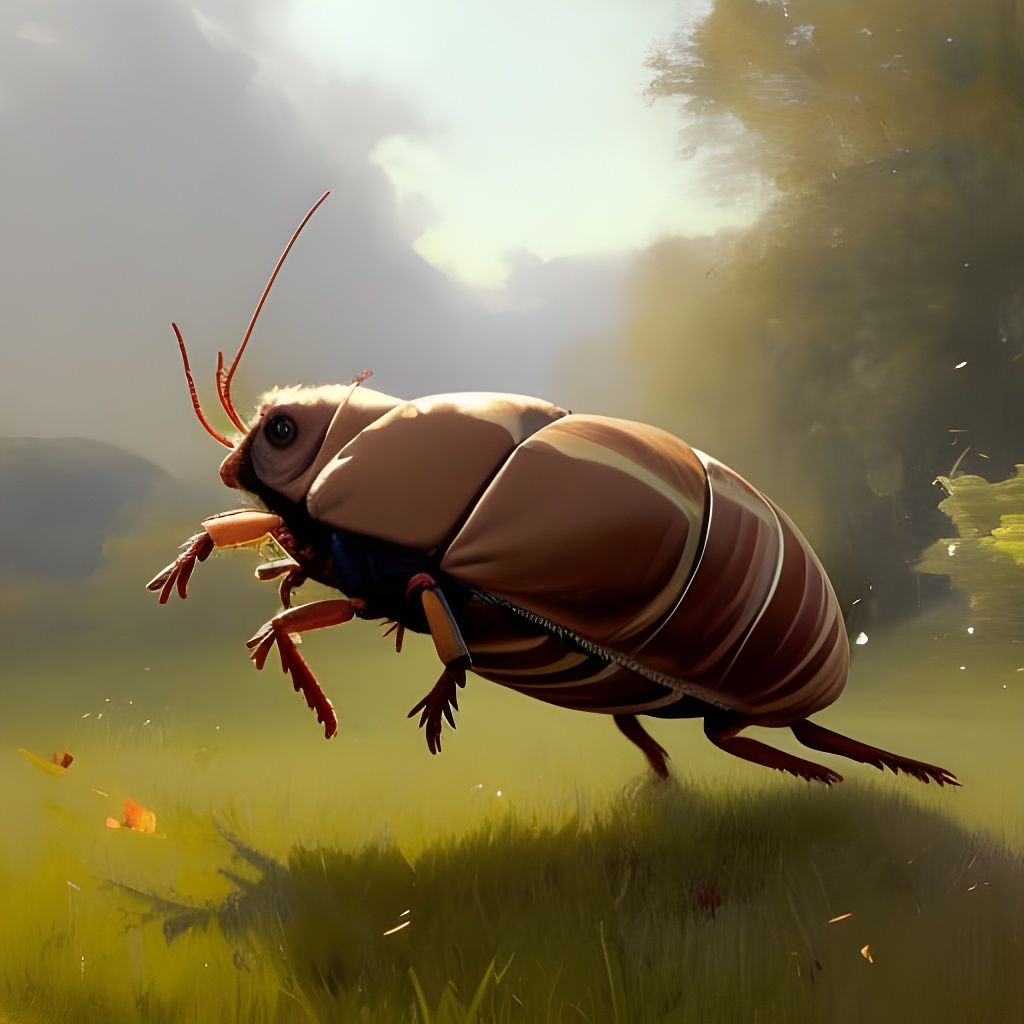 Chubby Cockroach Running: Hyper-Detailed Splash Art