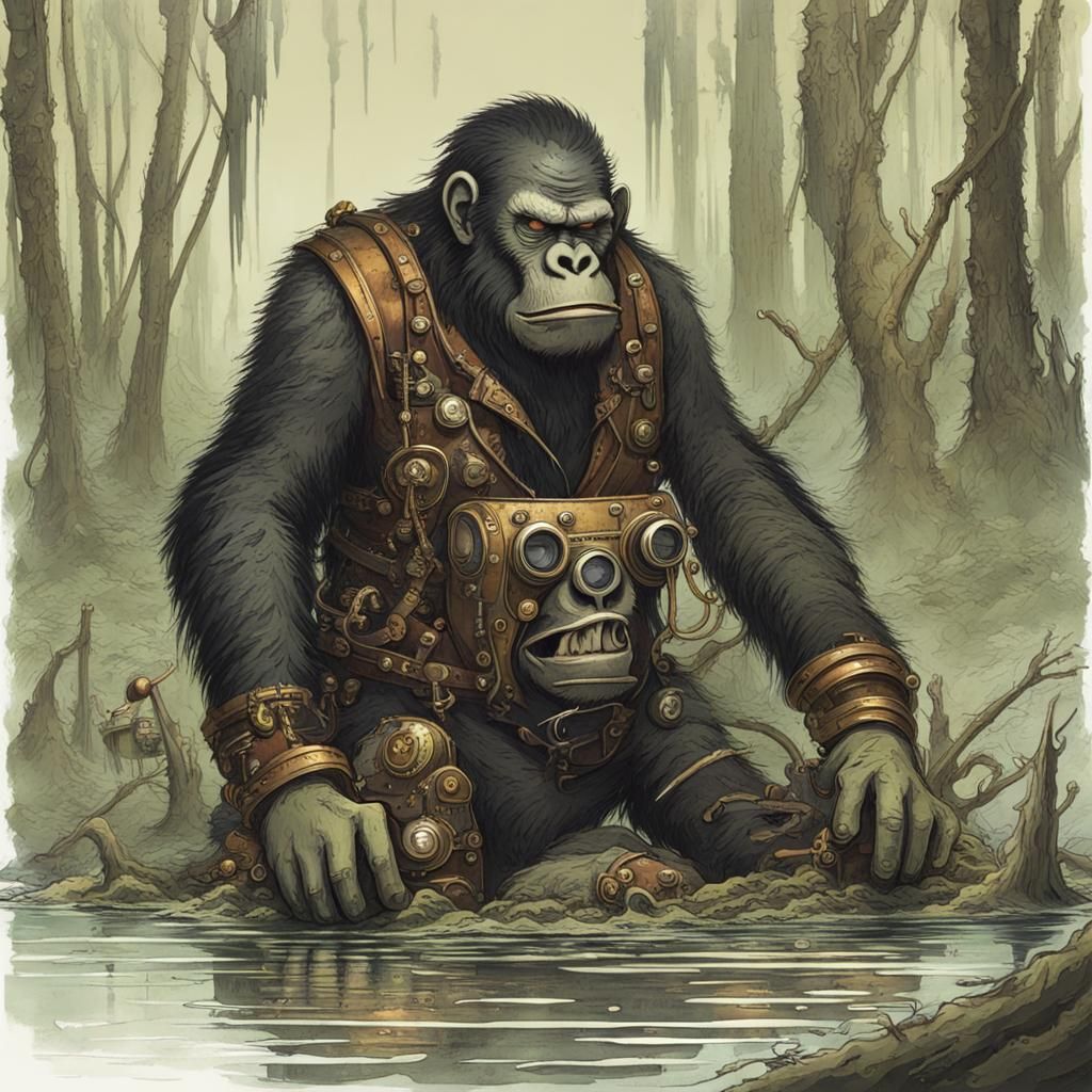 Steampunk Swamp Ape Illustration