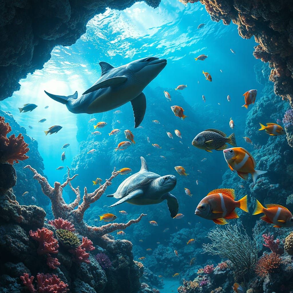 Underwater Coral City with Bioluminescent Light