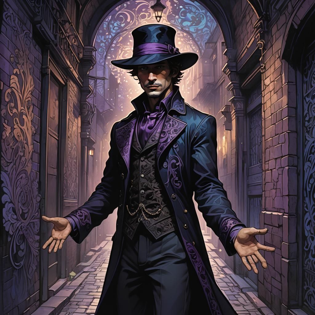 Dark Fantasy Shadow Master in Art Nouveau Style