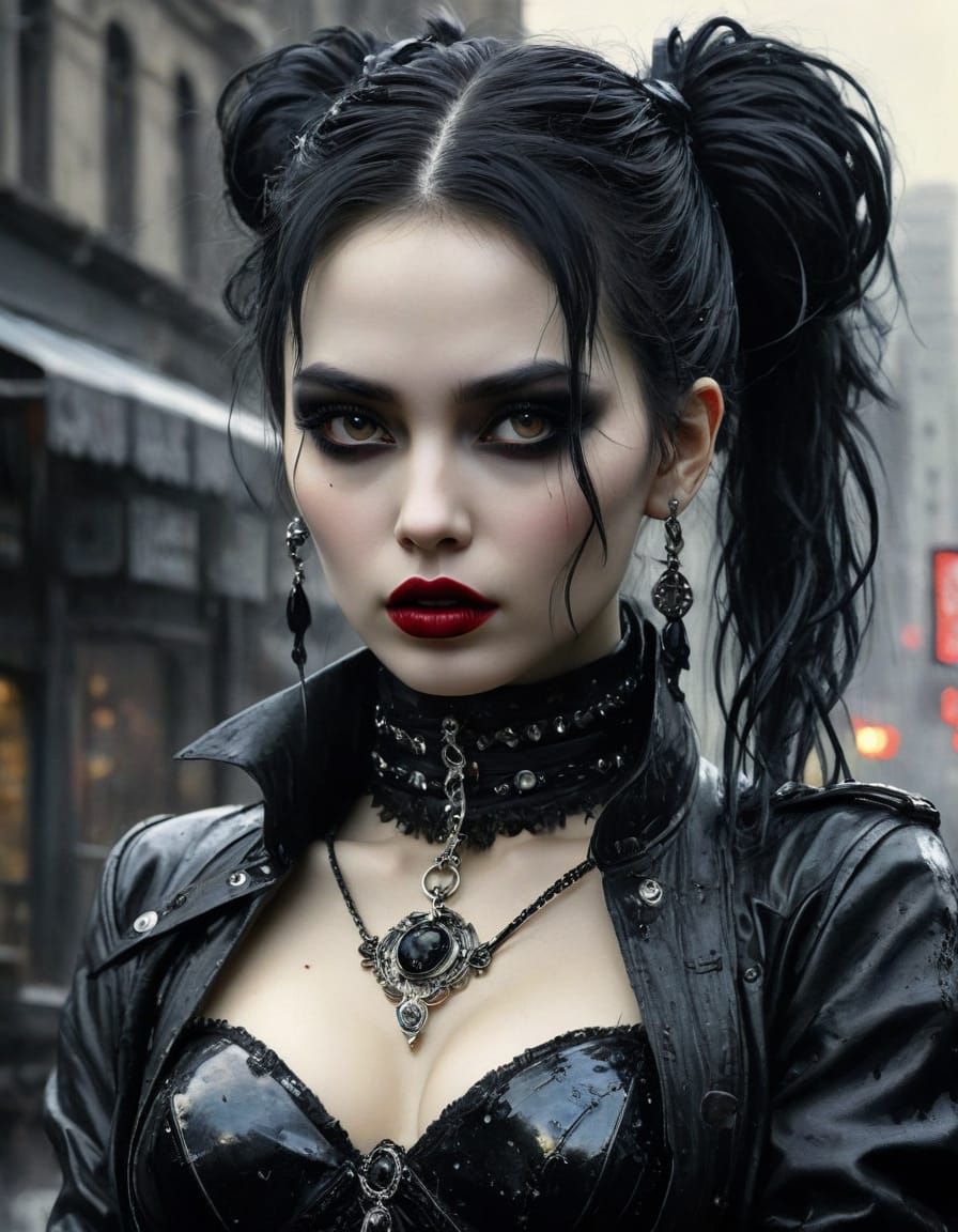 Goth Woman in Dramatic Comic Book Art Style
