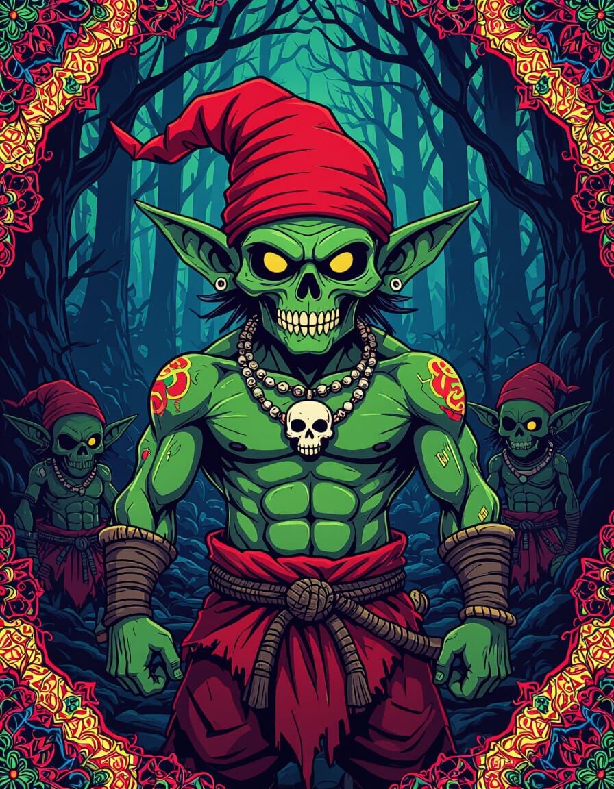 Muscular Goblin Leader in Anime Style