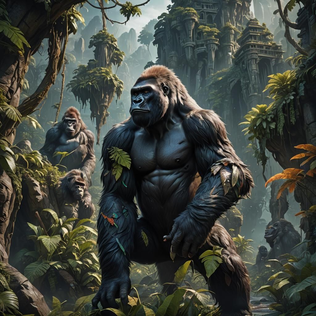 Detailed Gorilla Matte Painting in Deep Color