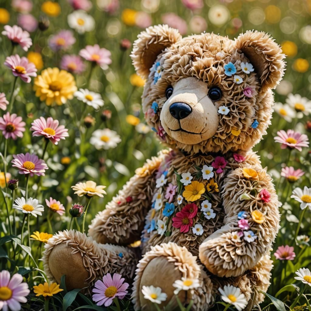 Macro Photograph of Teddy Bear in Flower Field