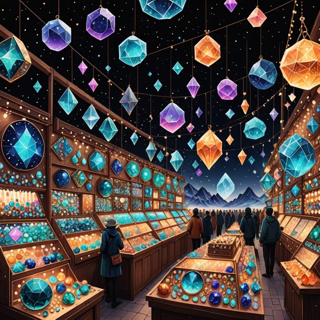 Magical Crystal Jewelry Market at Night