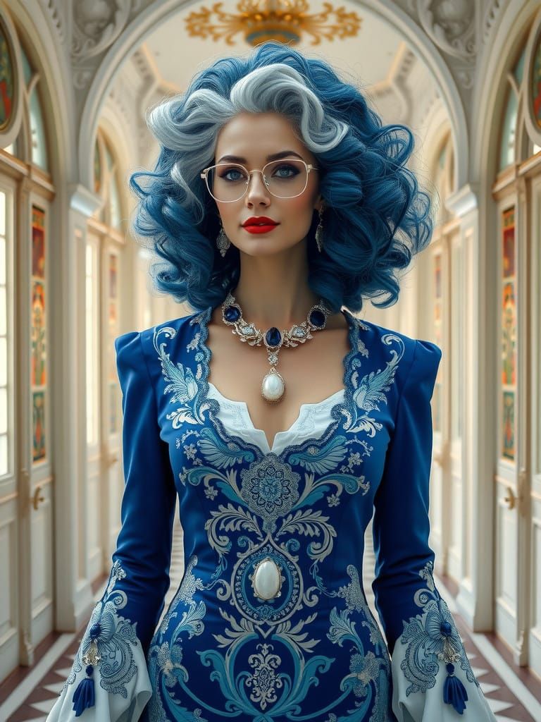 Surreal Woman in Opulent Formal Attire
