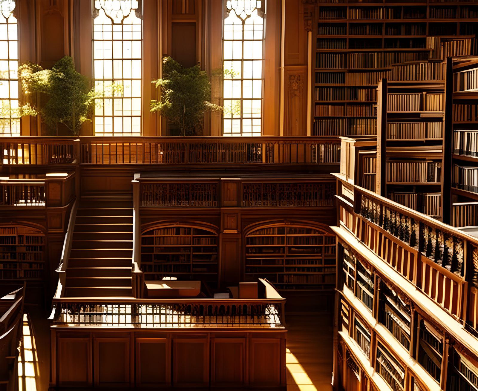 Wood-panelling library interior