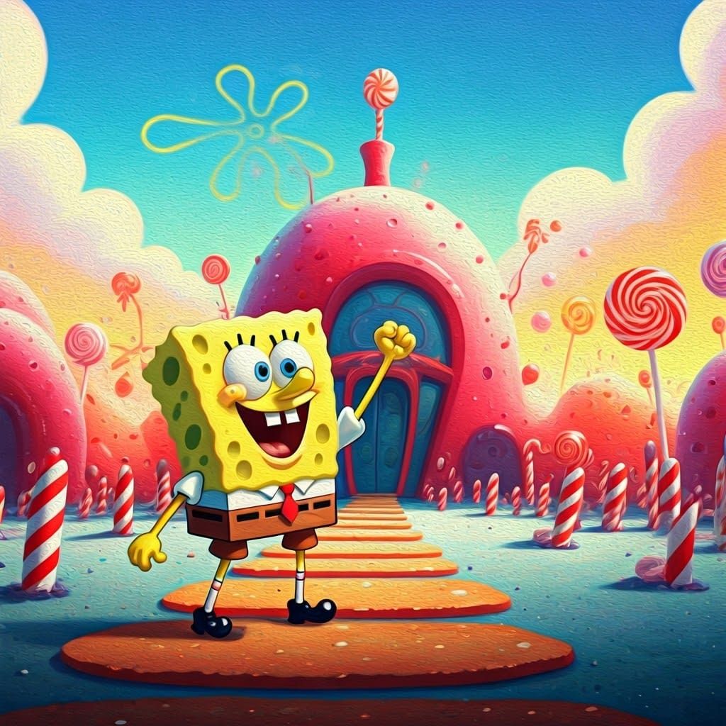 SpongeBob Plays at Candyland School: 3D Digital Art