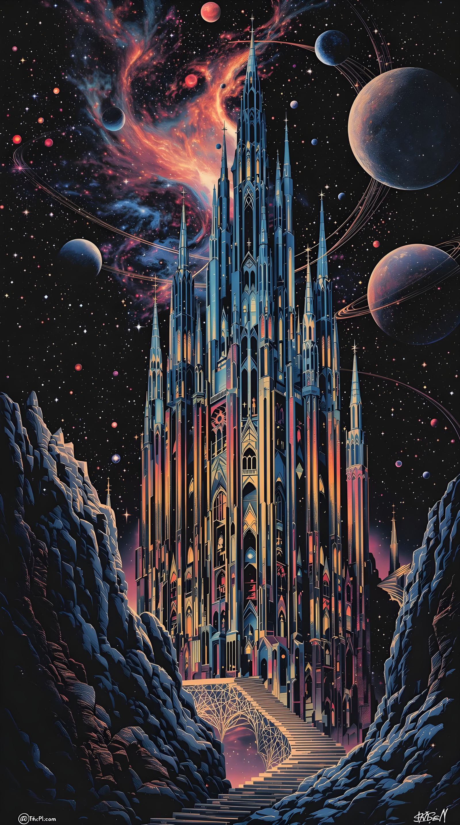 Cosmic Cathedral: Op-Art Illusion in Deep Space