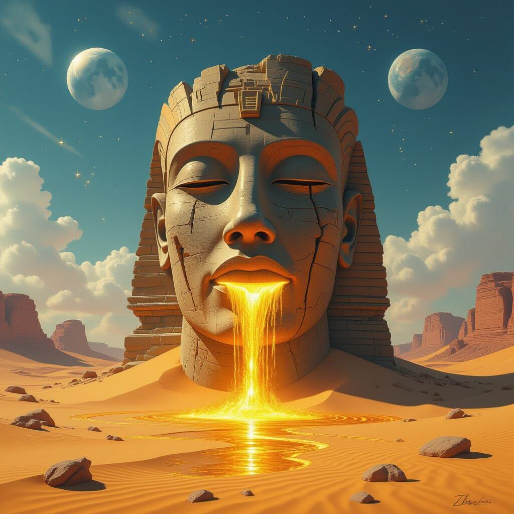 Ancient Stone Head Portal in Desert Landscape