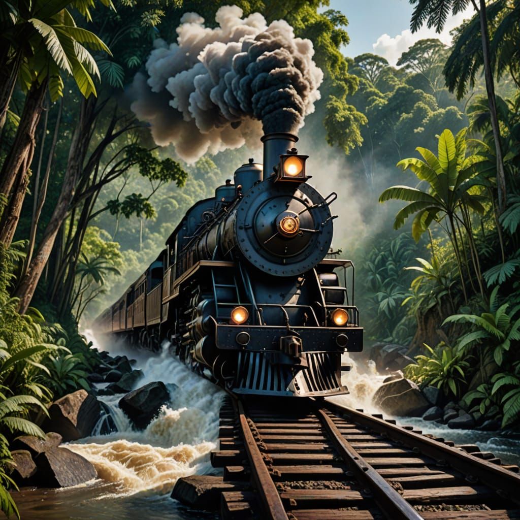 A 1860's era steam engine freight train crossing an old wood...