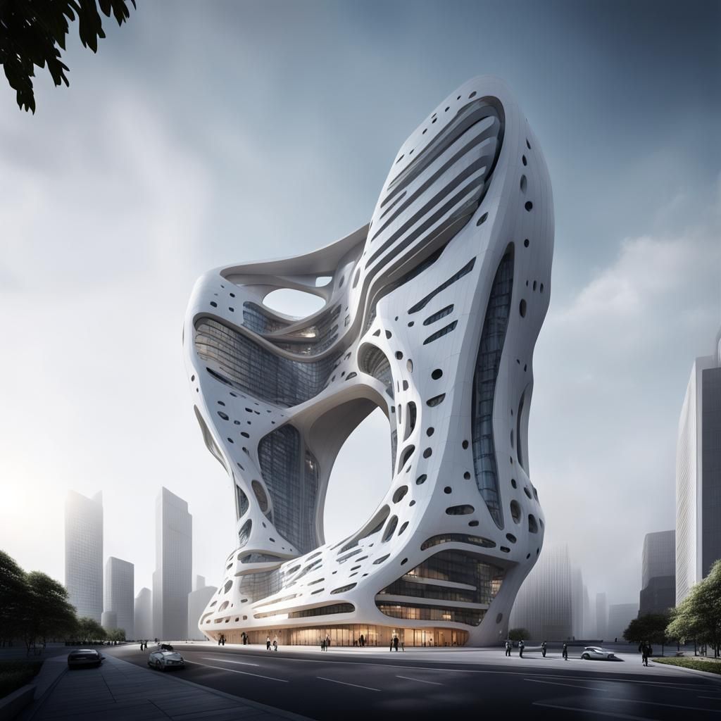 Deconstructed High-Rise Building in Zaha Hadid Style