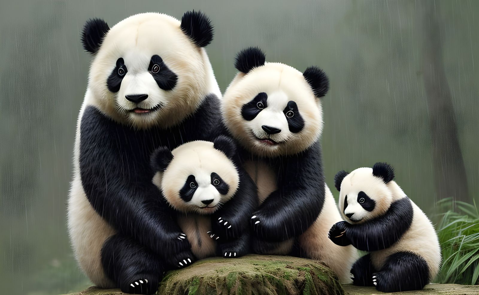 Sweet Panda Family in Misty Forest