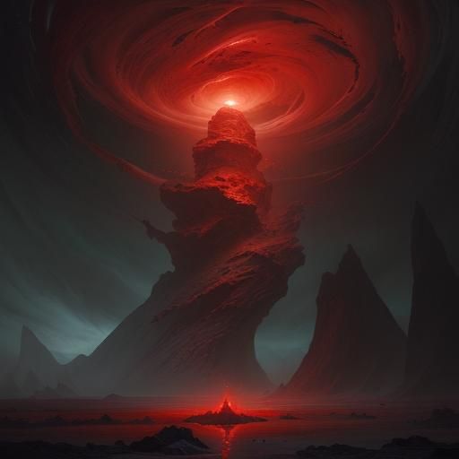 Luminescent Maelstrom on Barren Planet in Horror Style