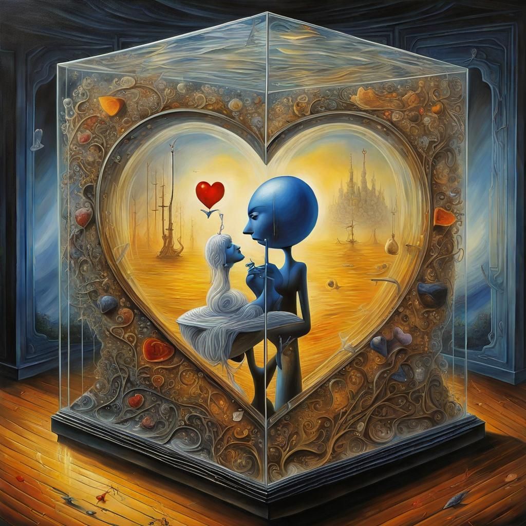 Lost Love in Crystal Heart: Surreal Digital Painting