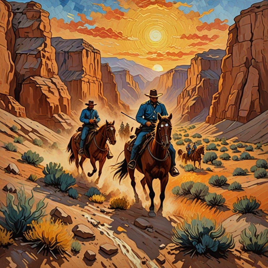 Sheriff Hunts Rustlers in Dusty Canyon Impressionist Paintin...