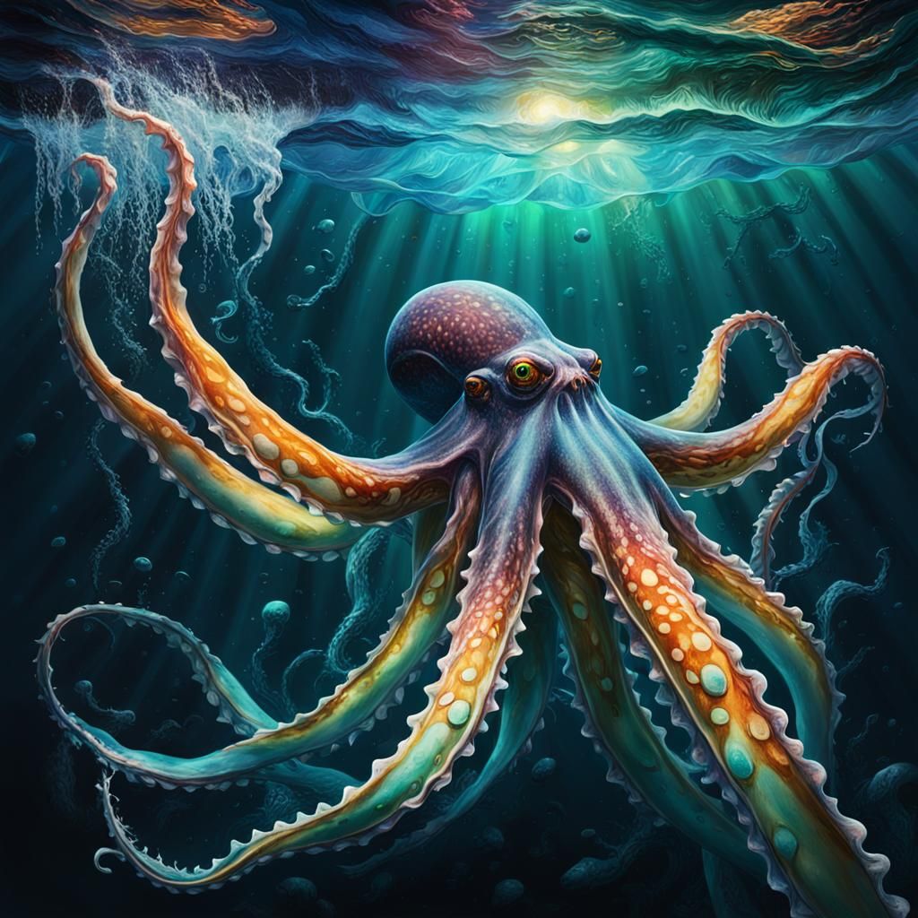 Giant Squid Emerges: Hyperrealistic Splash Art