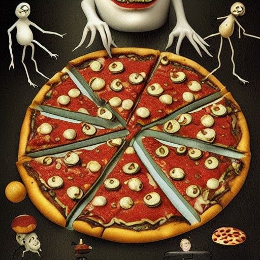 Grotesque Demonic Pizza Party in Surrealist Style
