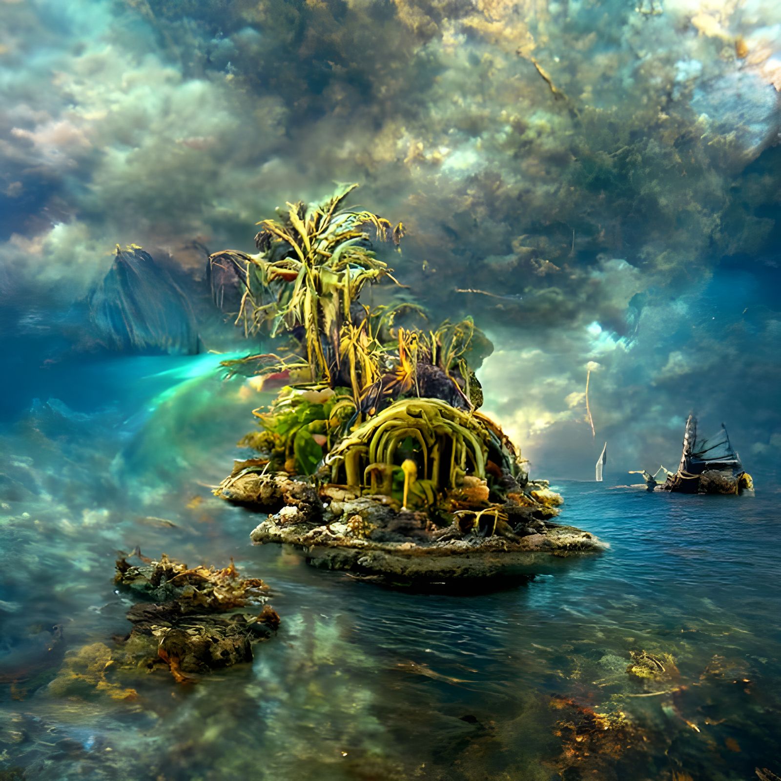 Electric Vortex Engulfs Jungle Islands Seascape