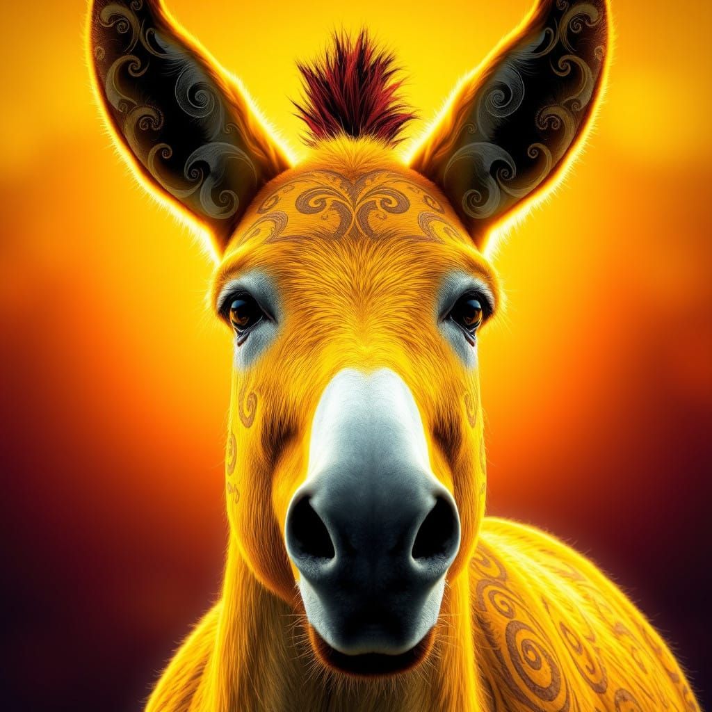 Surreal Donkey Portrait in Dynamic Art Nouveau Style