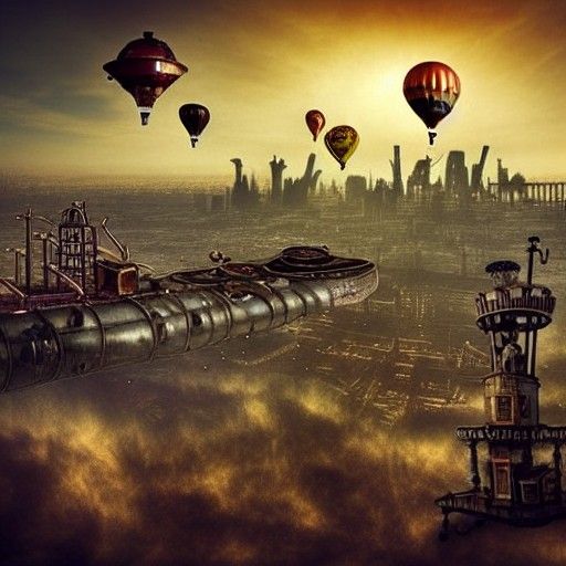 Steampunk Ship Flies Over Post-Apocalyptic City