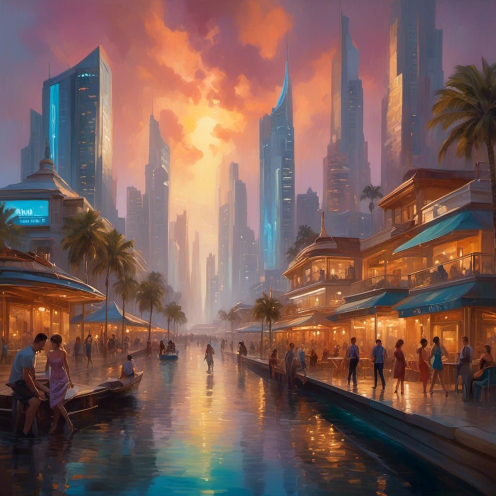 Sci-Fi Surfers Paradise with Aurora Borealis